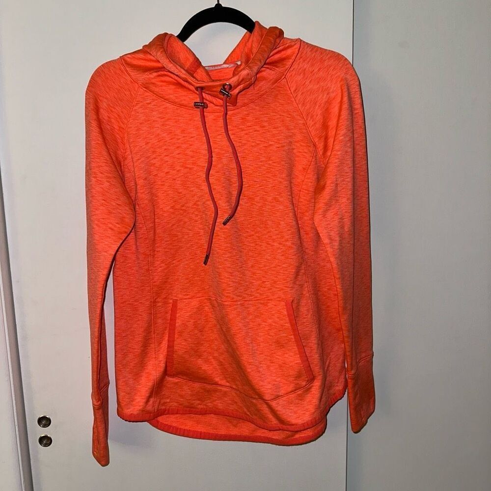 Athleta Bright Coral Cowl Neck Hooded Sweatshirt Medium GUC